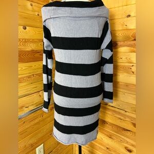 Black and gray striped sweater dress